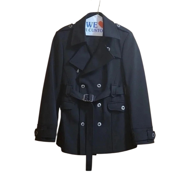 Spago Black Trench Belted Coat - Picture 6 of 9